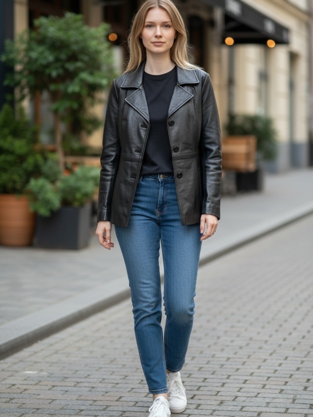 Bitonto Black Real Leather Blazer Jacket Size Medium NWT